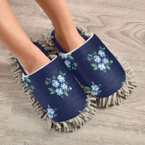 Kigai Microfiber Slippers with Blue Flowers for Floor Cleaning