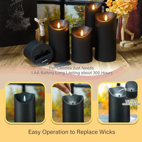 Nimiko Flameless Candles with Remote Control Set of 9 Black