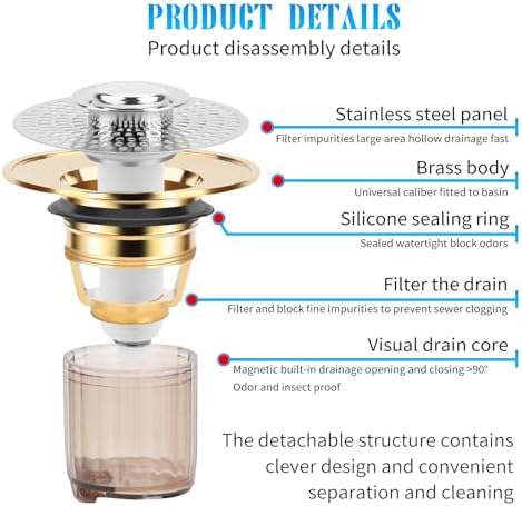 CHICHAUS 2 in 1 Bathroom Sink Stopper with Drain Strainer