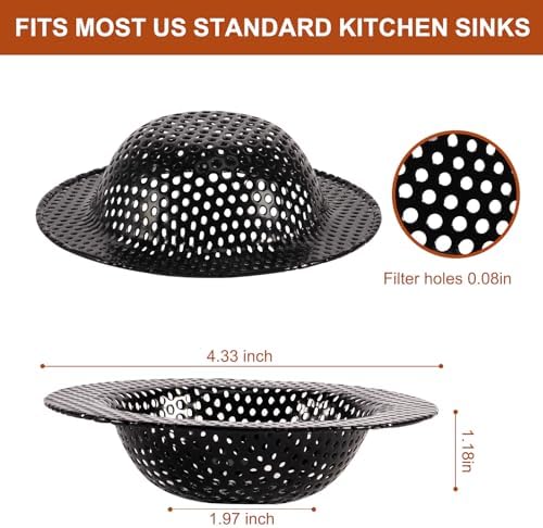BESSEEK 2 Pcs Black Stainless Steel Mesh Sink Drain Strainer 1