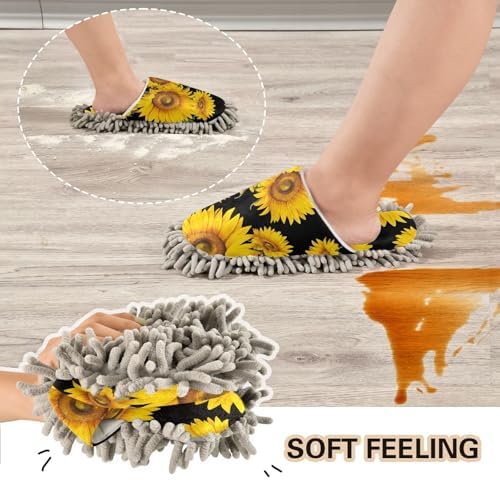 Sinestour Sunflowers Mop Slippers for Floor Cleaning