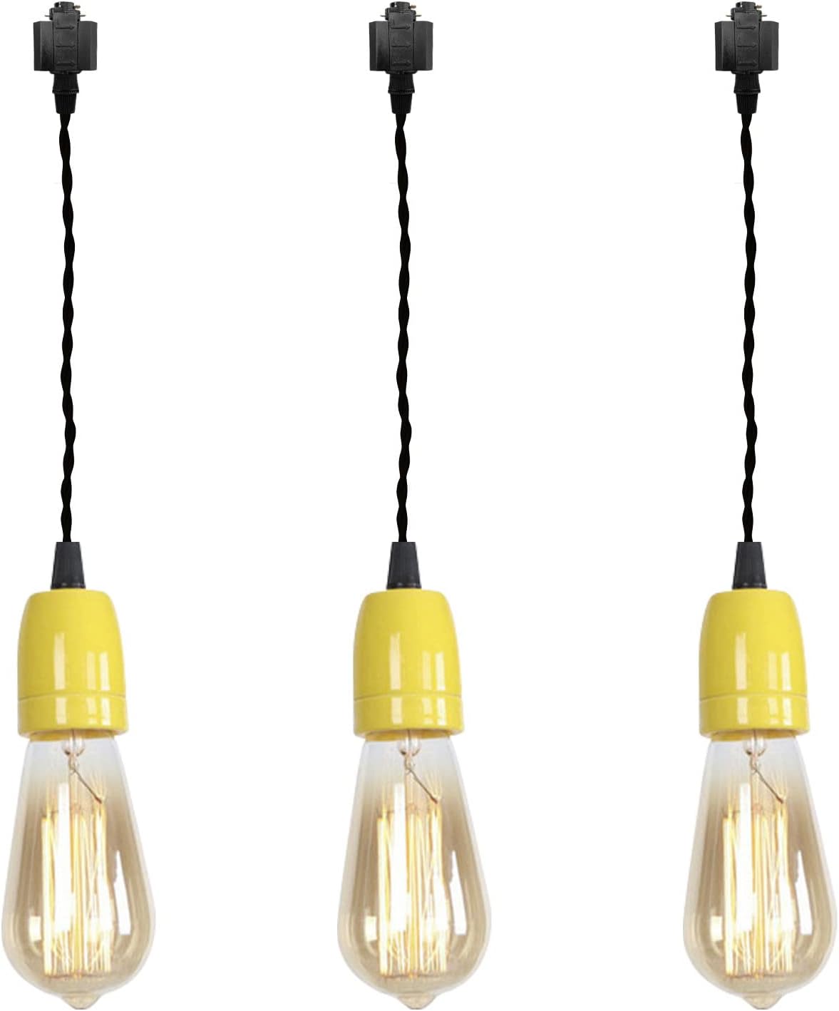 3-Lights H Track Pendant Light Yellow Ceramic E26 Base Retro Design