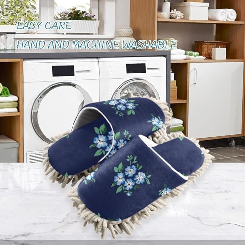 Kigai Microfiber Slippers with Blue Flowers for Floor Cleaning