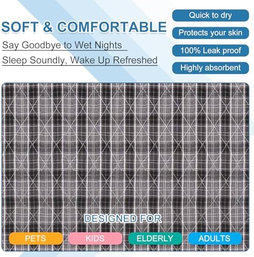 OUTCREATOR Washable Bed Pads 34x36 2-Pack Black Plaid