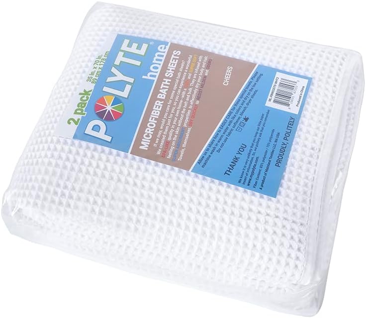 POLYTE Microfiber Quick Dry Bath Sheet Set of 2