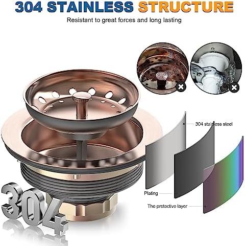 BOTEMY Stainless Steel Copper Sink Strainer Kit 35 Inch