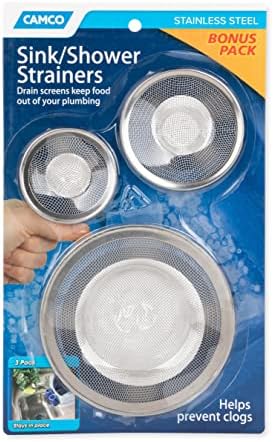 Camco Drain Strainers 3-Pack - Prevent Clogs Keep Plumbing Clean