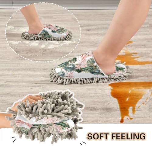 Sinestour Floral Cactus Mop Slippers for Floor Cleaning