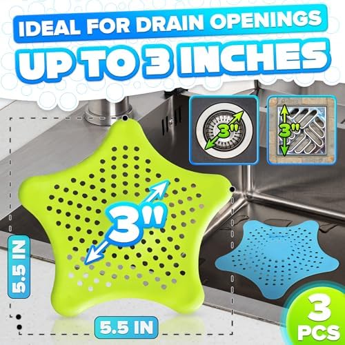 BURIUS 3Pcs Starfish Sink Strainers - Hair Catcher for Kitchen and Bath