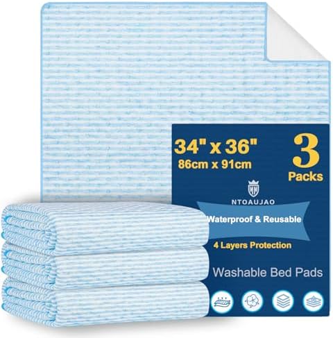 Ntoaujao Reusable Waterproof Bed Pads 3-Pack 36x34