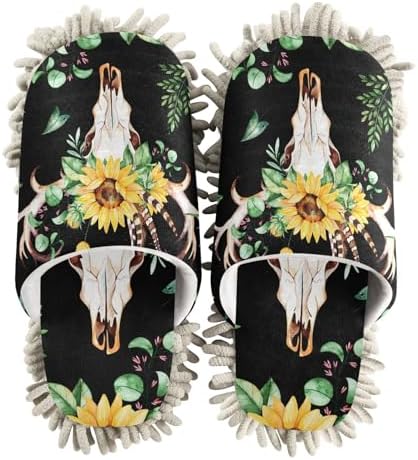 Sinestour Sunflowers Skull Mop Slippers for Floor Cleaning 1