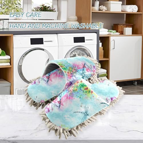 Sinestour Dragonfly Flowers Mop Slippers for Floor Cleaning