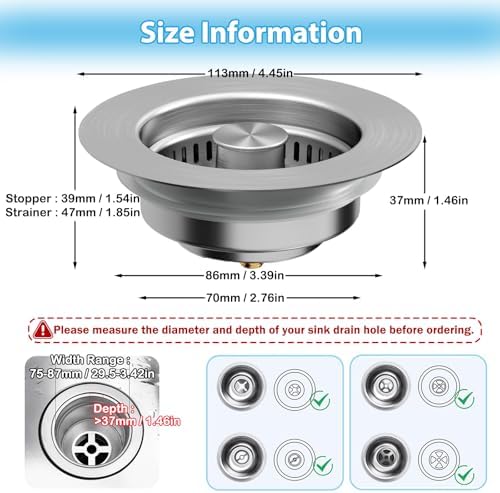COMLELA 3 in 1 Sink Drain Strainer Combo