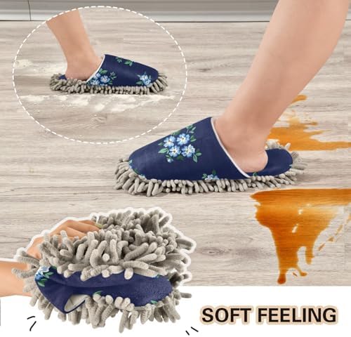 Kigai Microfiber Slippers with Blue Flowers for Floor Cleaning
