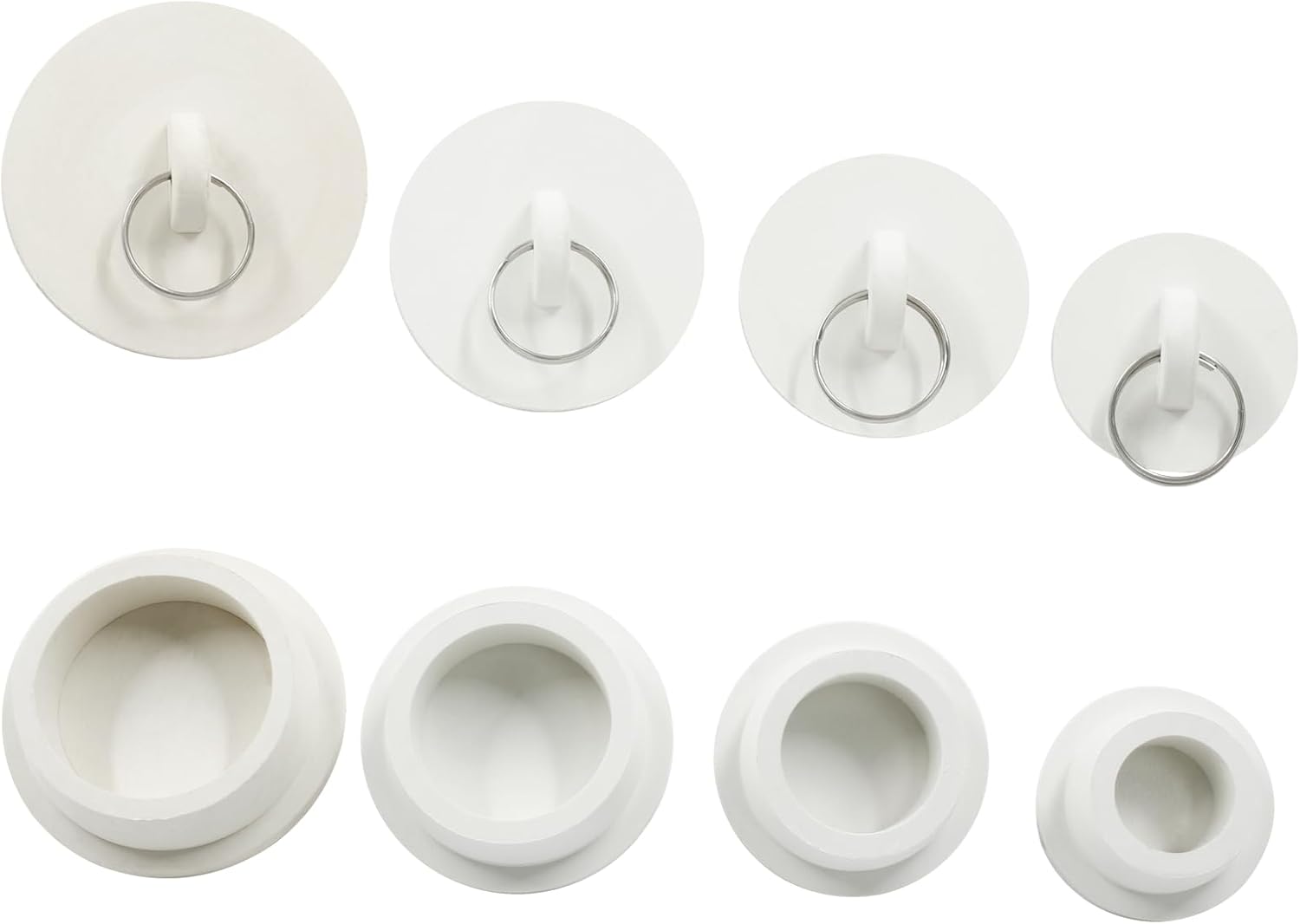 4 Pack White Rubber Sink Stopper with Pull Ring 1