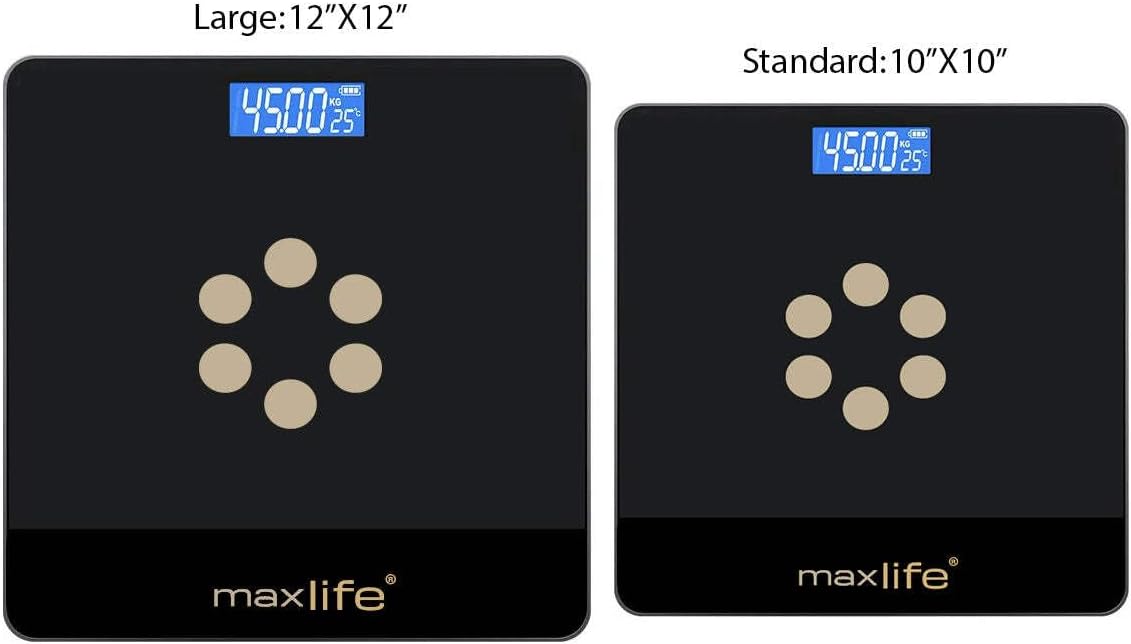 Max Life Digital Body Weight Scale with Large 12 Inch Tempered Glass Display