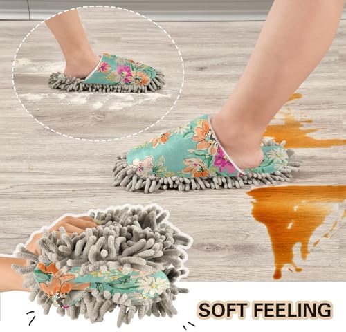 Sinestour Sketched Flower Mop Slippers for Floor Cleaning