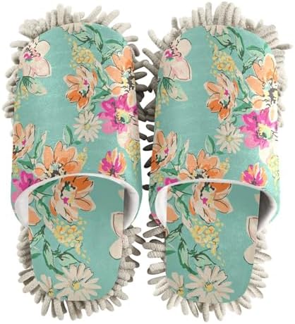 Sinestour Sketched Flower Mop Slippers for Floor Cleaning