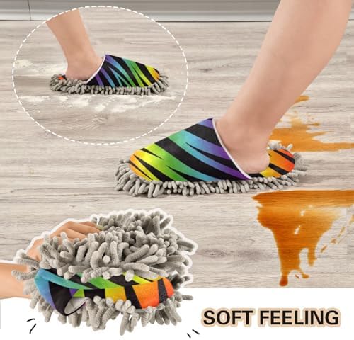 Sinestour Rainbow Zebra Mop Slippers for Floor Cleaning