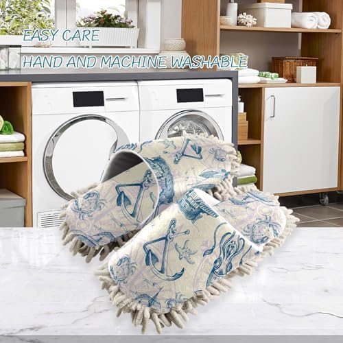 Sinestour Vintage Sailboat Seashells Mop Slippers