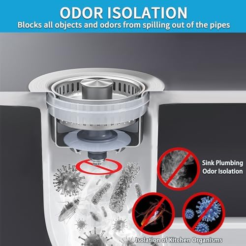 Boncana 3 in 1 Stainless Steel Sink Stopper with Chrome Pop Up Strainer