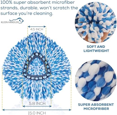 KLEEN HANDLER Microfiber Spin Mop Refill Heads 6-Pack Blue