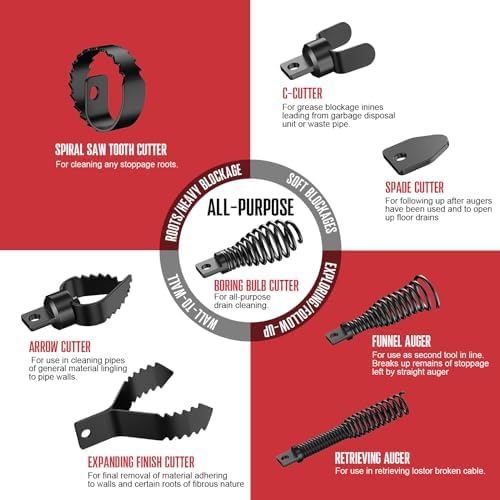 POPULO 100FT Sewer Snake with 8 Cutters and Gloves