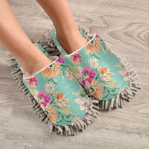 Sinestour Sketched Flower Mop Slippers for Floor Cleaning