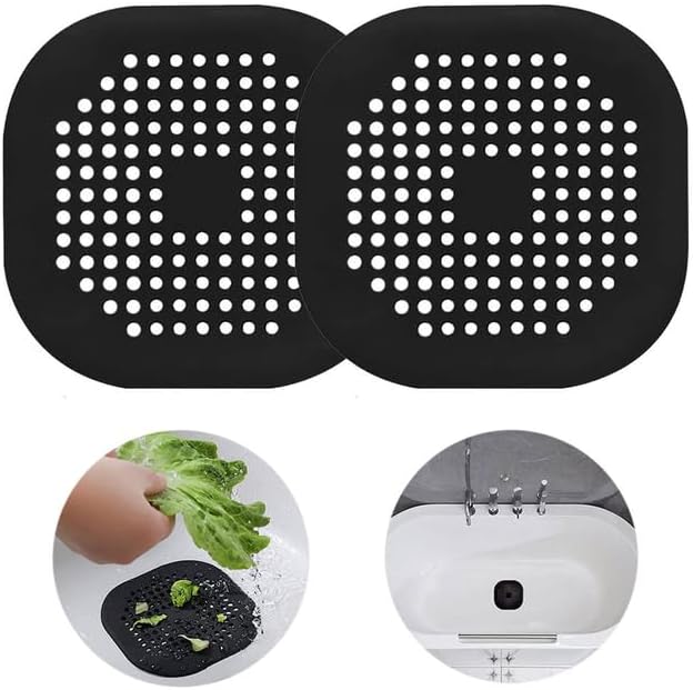 Defrko 2 Pack Shower Drain Hair Catcher Pad with Suction Cups Black