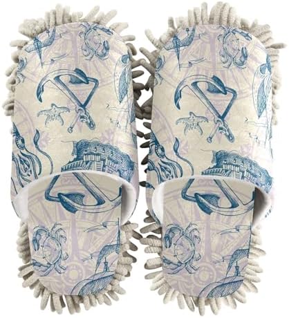 Sinestour Vintage Sailboat Seashells Mop Slippers