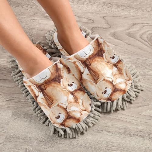Sinestour Teddy Bear Mop Slippers for Floor Cleaning