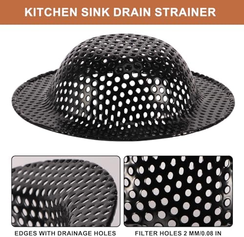 BESSEEK 2 Pcs Black Stainless Steel Mesh Sink Drain Strainer 1