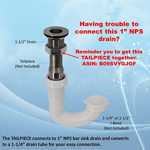 Stainless Steel Bar Sink Drain 1 NPS Thread for 1-38 Opening