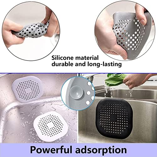 Defrko 2 Pack Shower Drain Hair Catcher Pad with Suction Cups Black