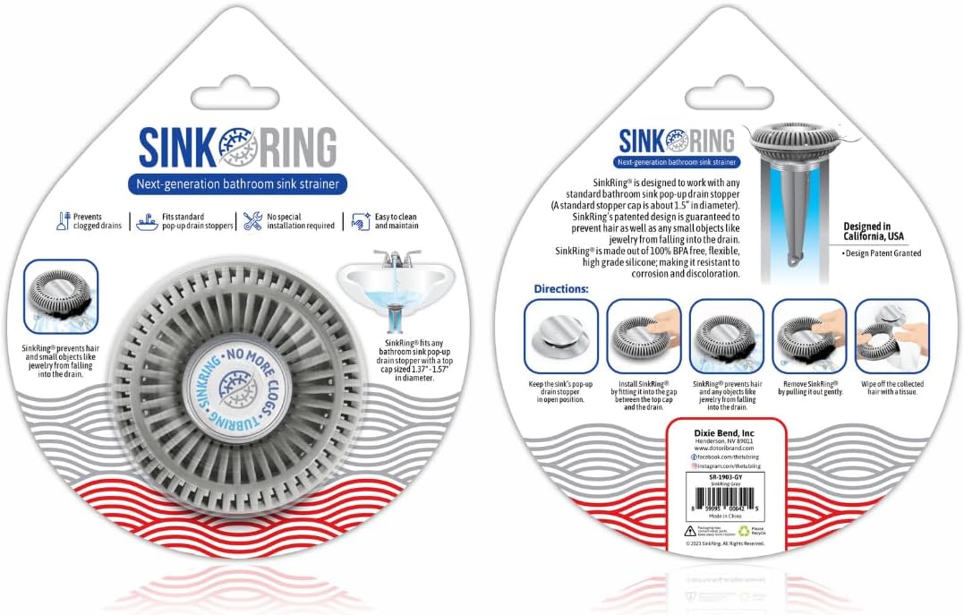 SinkRing Hair Catcher Gray Universal Drain Protector