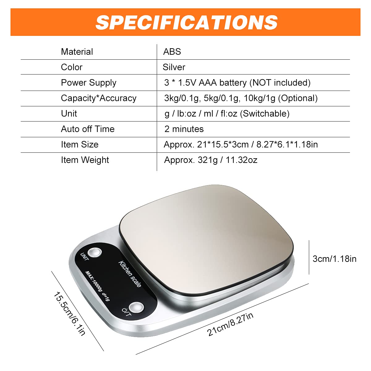 YIWENG Digital Kitchen Scale 10kg 1g Waterproof Baking Scale