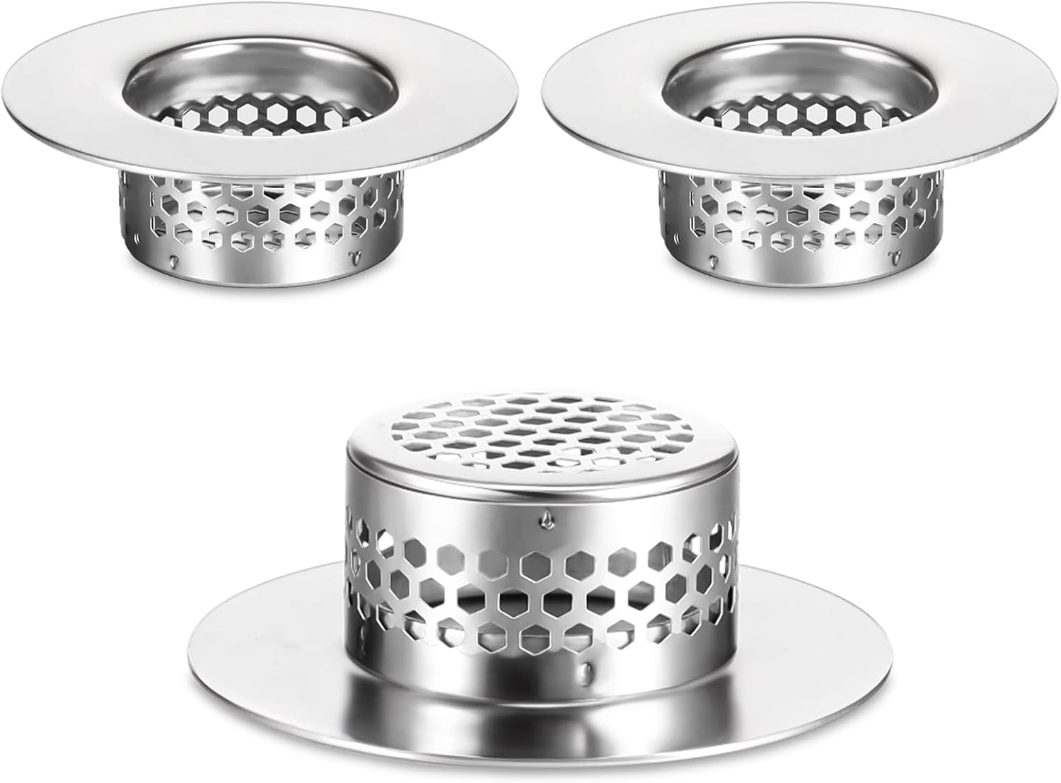 3pcs Stainless Steel Sink Strainers for Bathroom and Kitchen Use