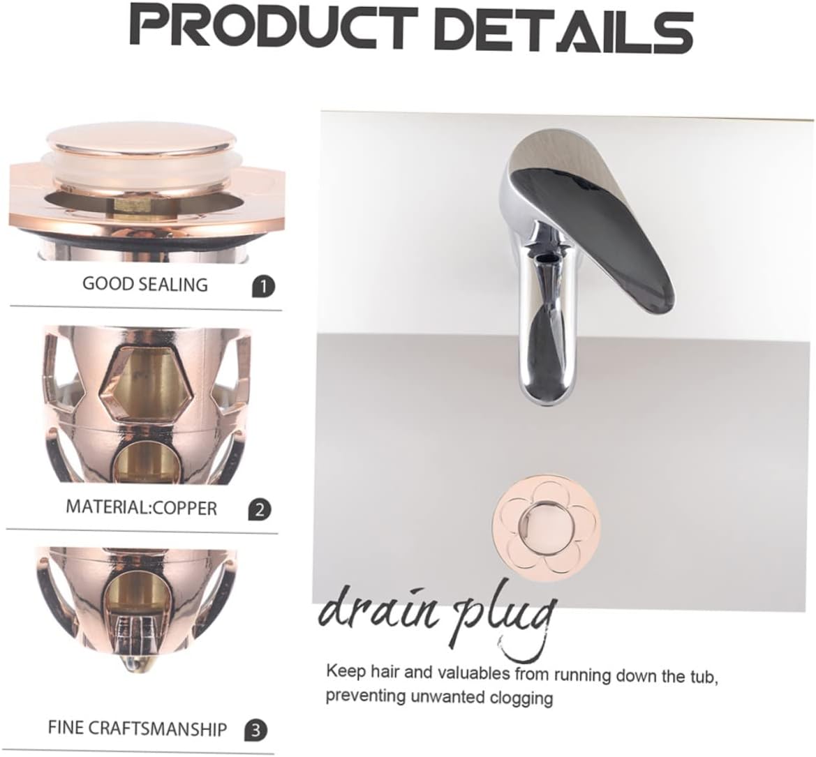 Angoily 2 Pack Rose Gold Copper Sink Stopper Drain Plug Set
