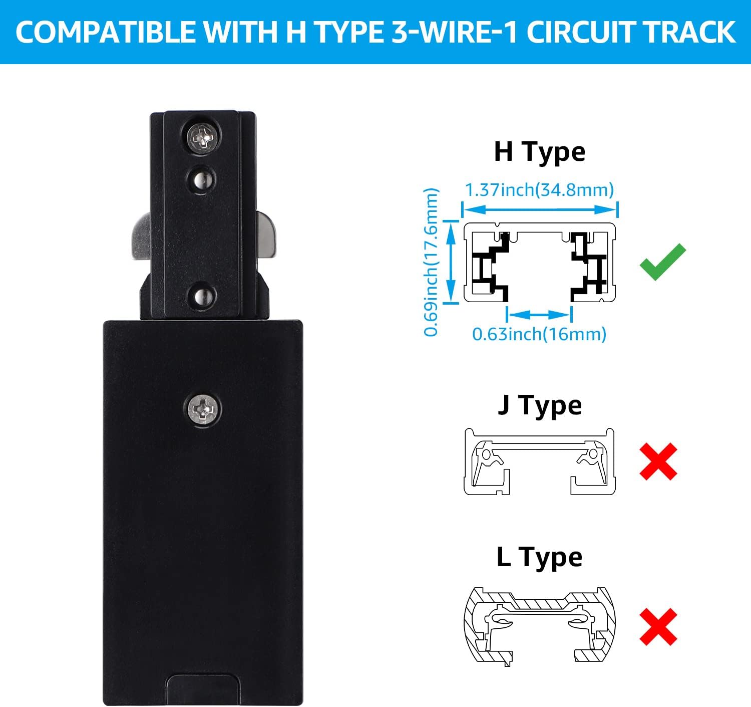 LEONLITE H Track Live End Feed Connector Black