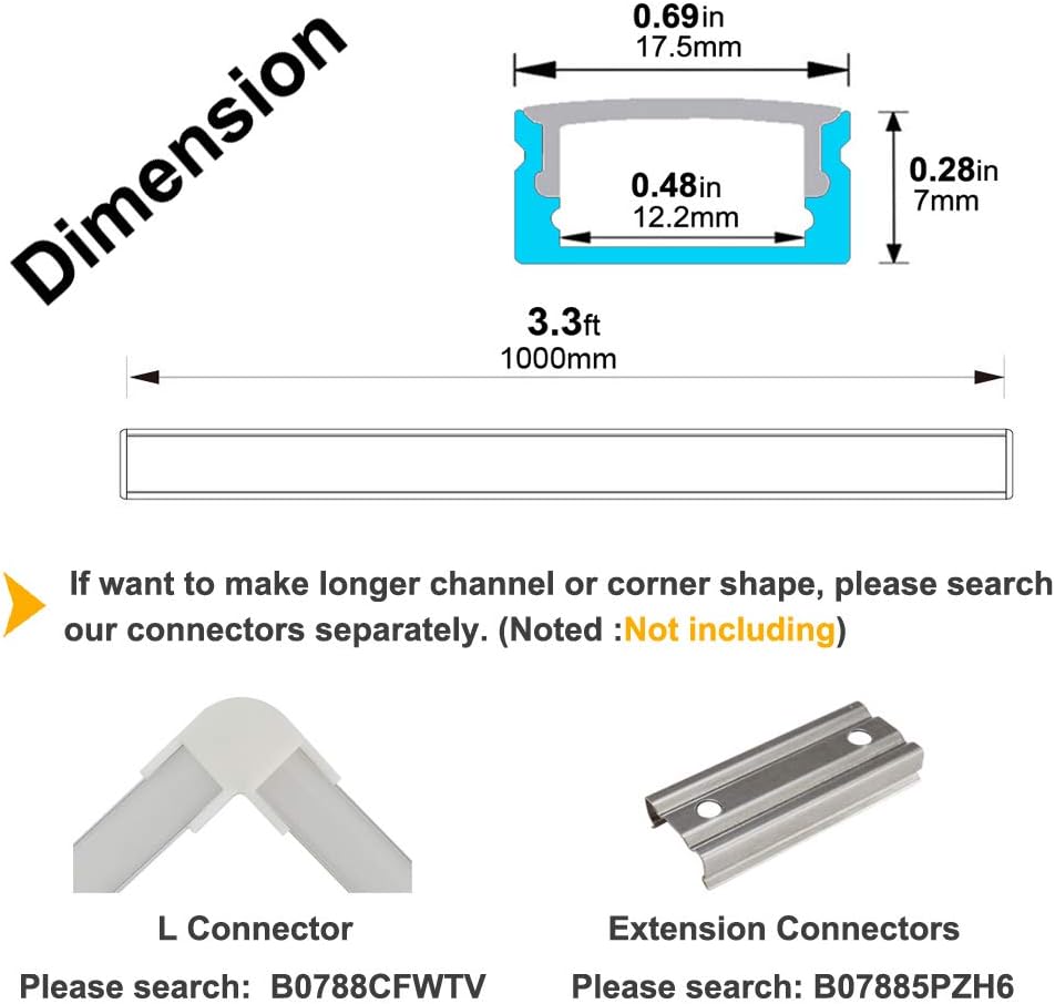 40-Pack U Shape LED Aluminum Channel with Milky Cover and Mounting Clips