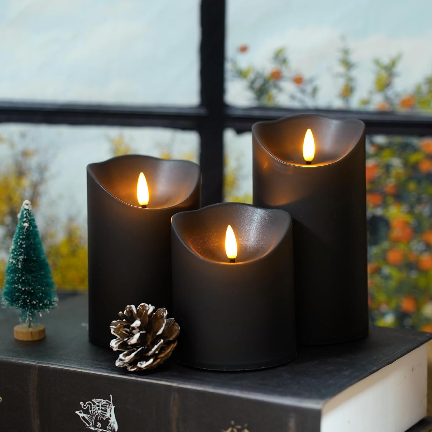 Nimiko Flameless Candles with Remote Control Set of 9 Black
