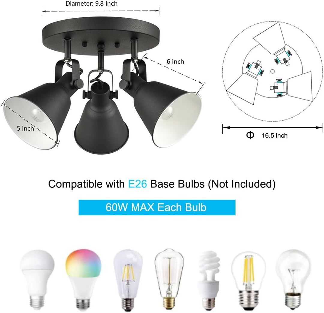 DIRYZON EUL 3 Light Ceiling Spot Light Matte Black Industrial Design