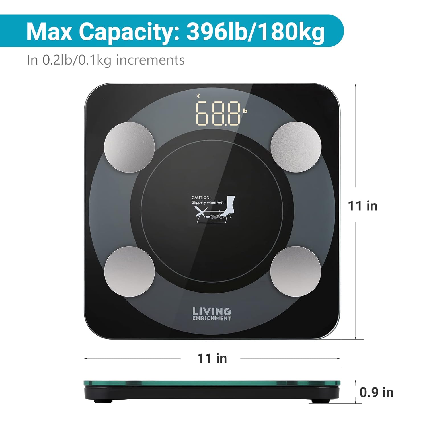 Living Enrichment Bluetooth Body Fat Scale - 396 lbs Black