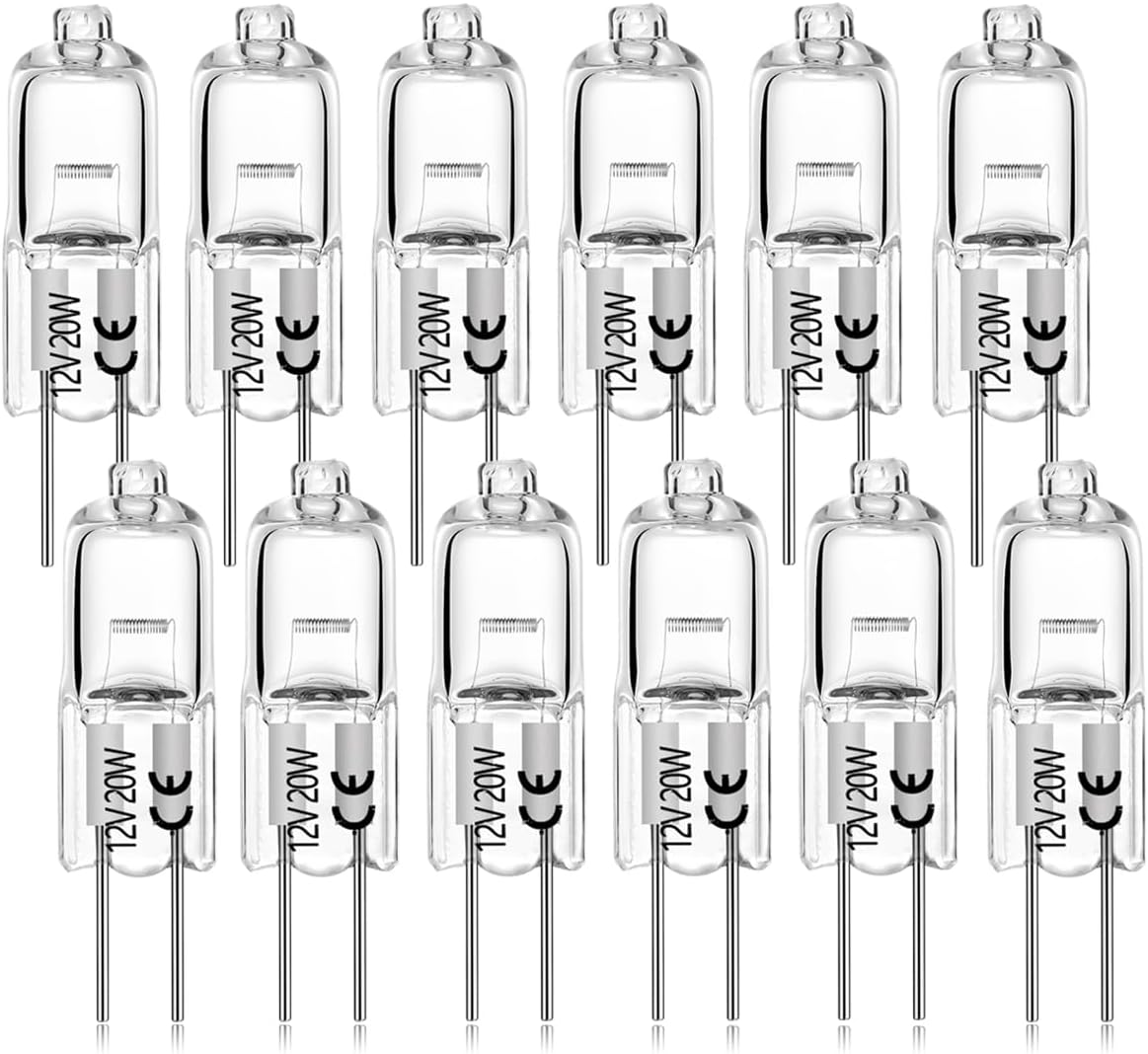 BOGAO 20W 12V Warm White G4 Bi-Pin Halogen Bulb 12 Pack