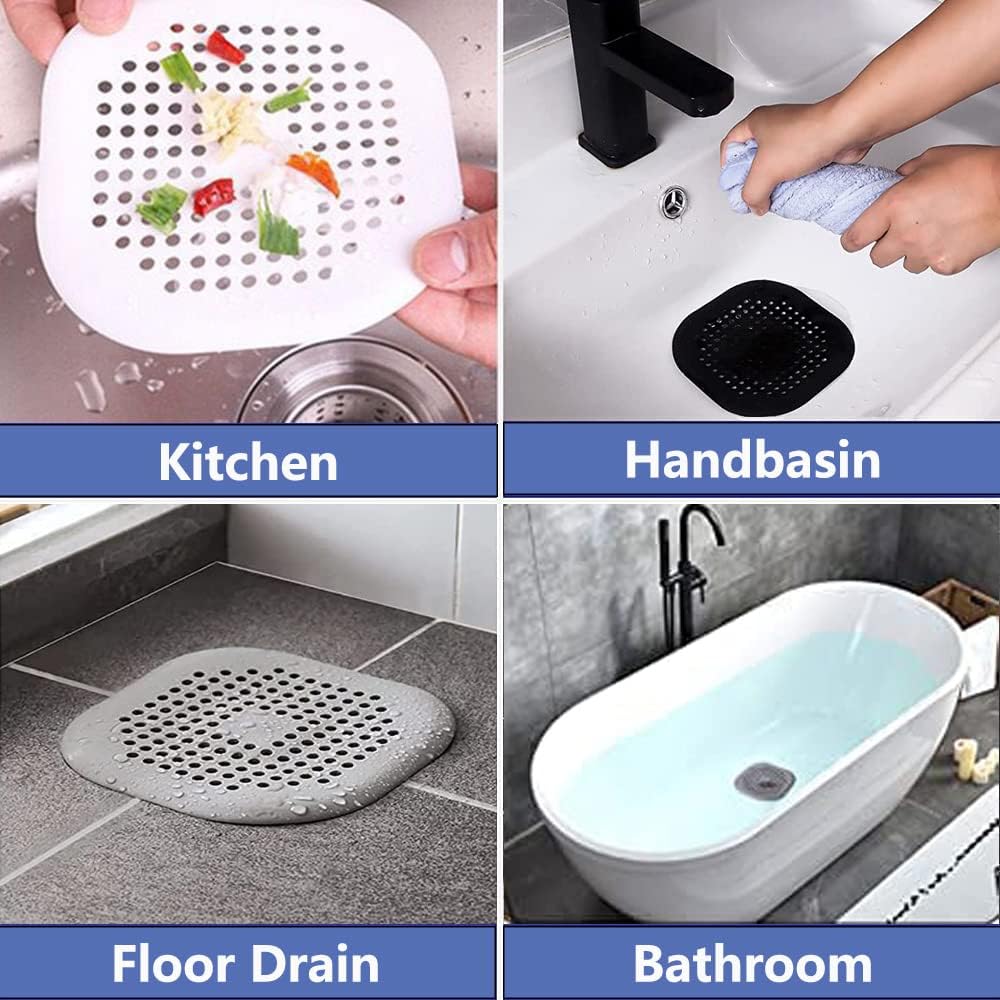 Defrko 2 Pack Shower Drain Hair Catcher Pad with Suction Cups Black