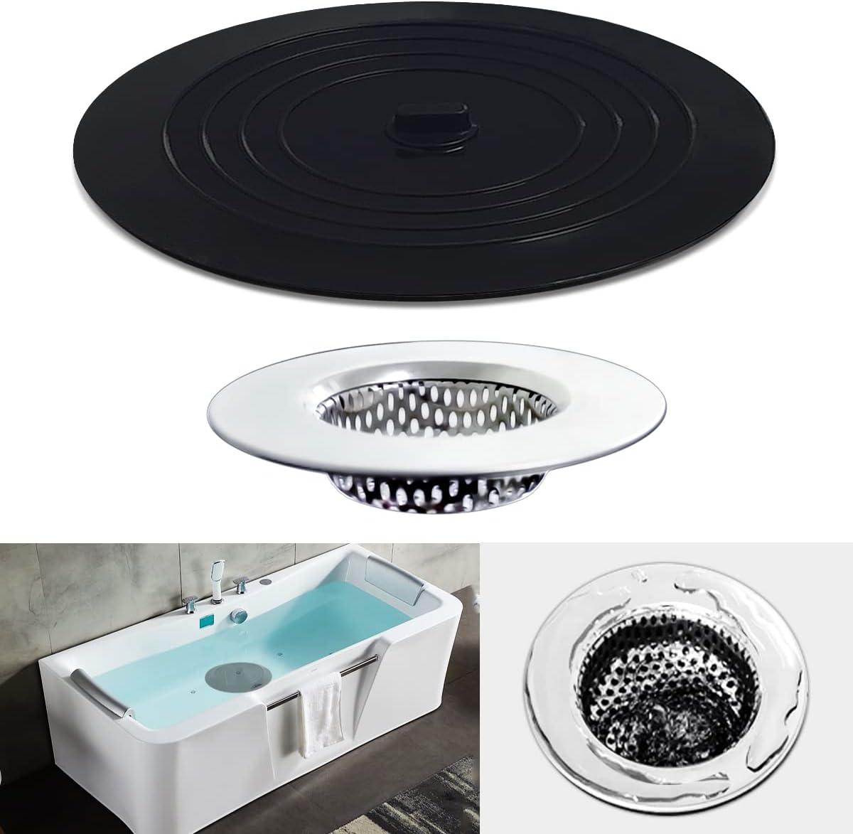 Huntonry 2PCS Drain Strainer Stopper Kit for Bathtub Shower and Sink