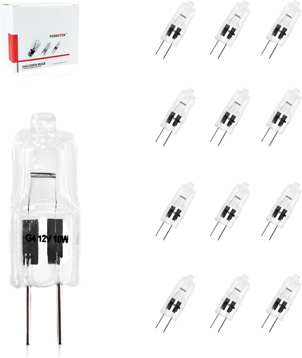 FENDITEK G4 12V 10W Halogen Bulbs - Pack of 12