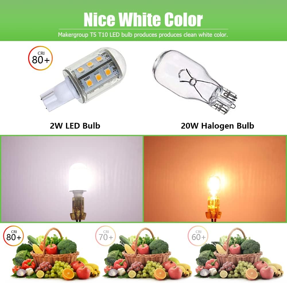 Makergroup T5 T10 LED Bulb 6pcs 2Watt Cool White 6000K Outdoor Use