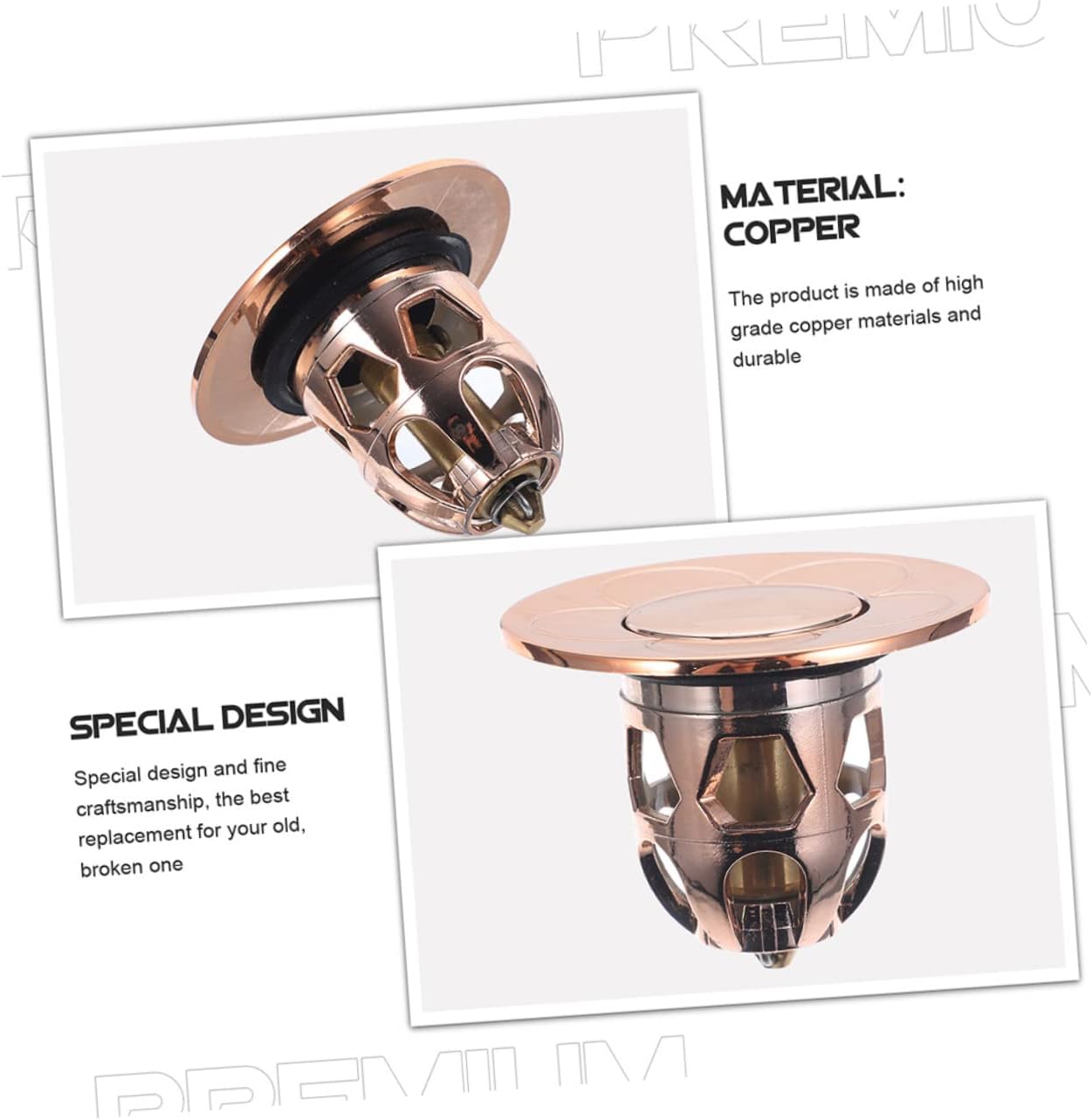 Angoily 2 Pack Rose Gold Copper Sink Stopper Drain Plug Set
