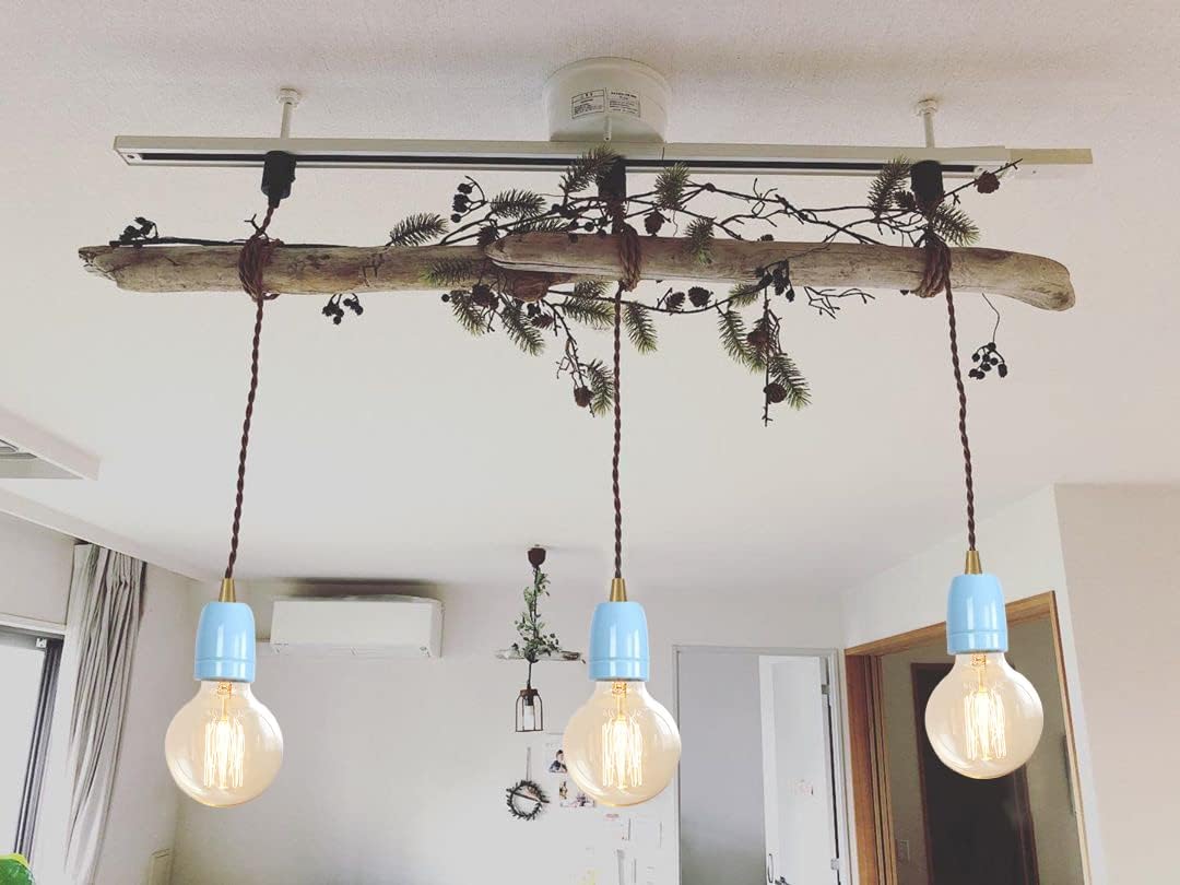 Blue E26 Ceramic Base Pendant Light Set of Three